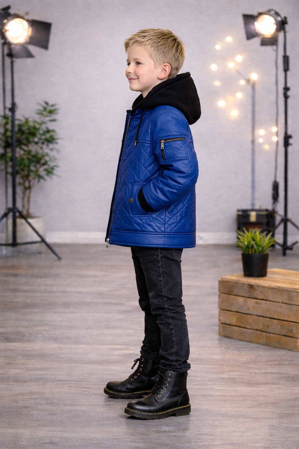 Jungen Jacke mit Fellfutter und Kapuze 5124 - Blau