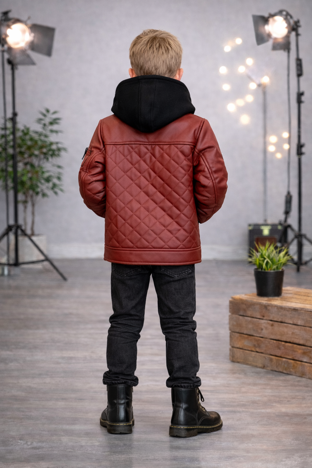 Jungen Jacke mit Fellfutter und Kapuze 5124 - Bordeaux