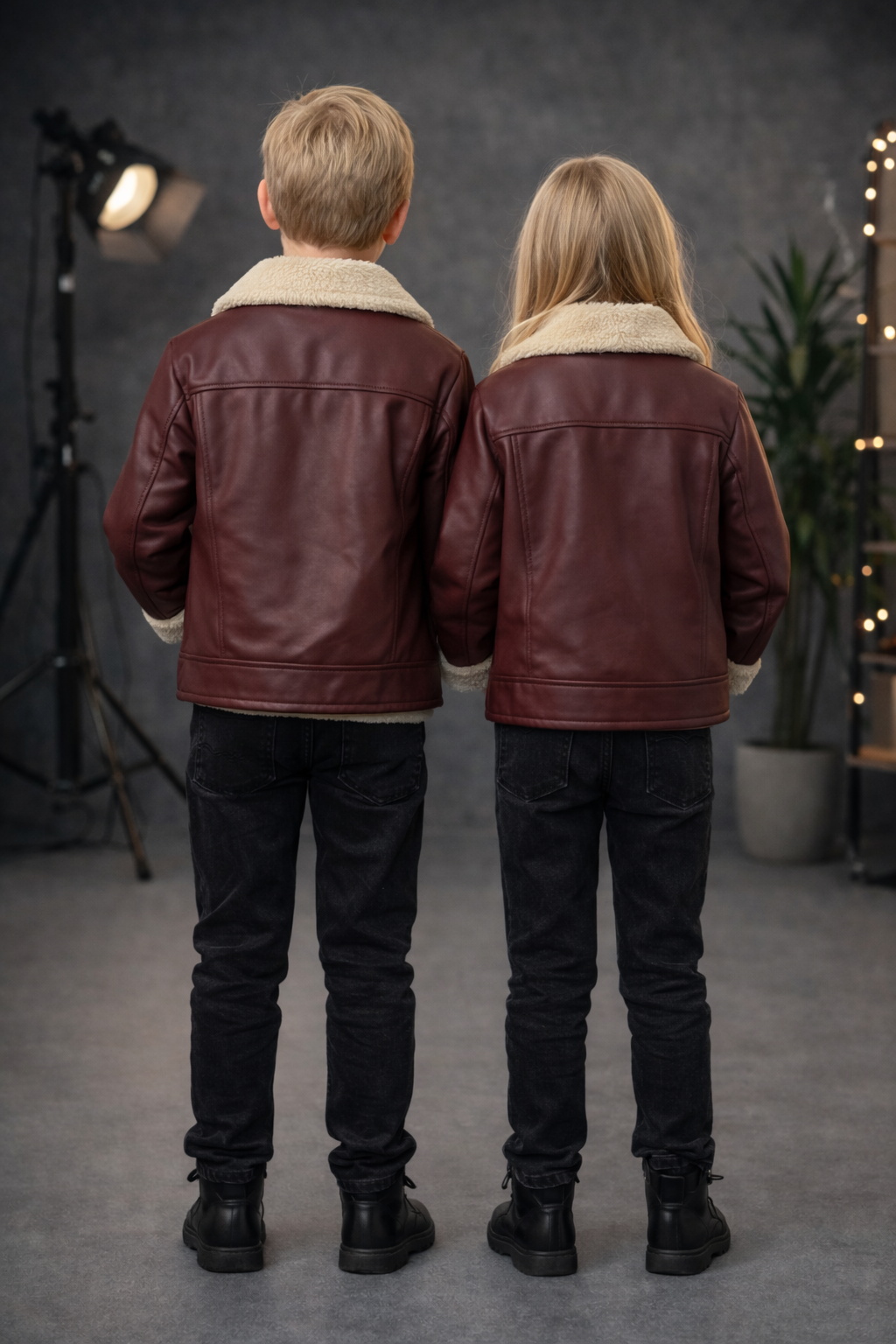 Unisex Kinder Lederjacke mit Fellfutter 5128 - Bordeaux