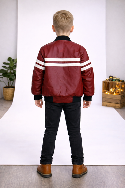 Jungen Lederjacke mit Fellfutter 5123 - Bordeaux