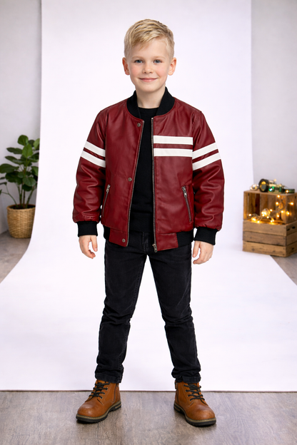 Jungen Lederjacke mit Fellfutter 5123 - Bordeaux