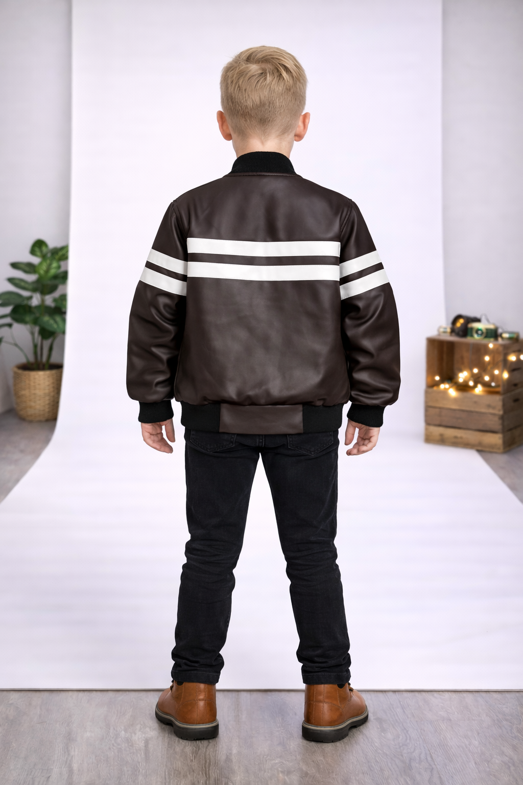 Jungen Lederjacke mit Fellfutter 5123 - Braun