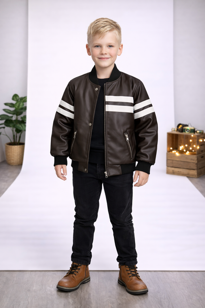 Jungen Lederjacke mit Fellfutter 5123 - Braun