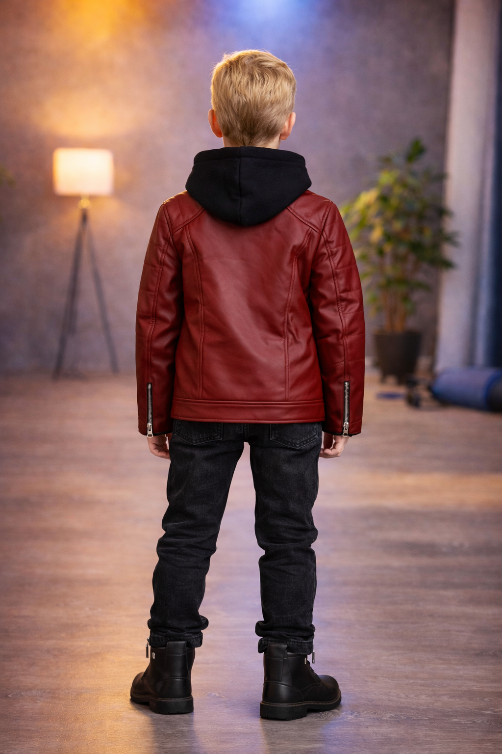 Jungen Lederjacke mit Fellfutter 5125 - Bordeaux