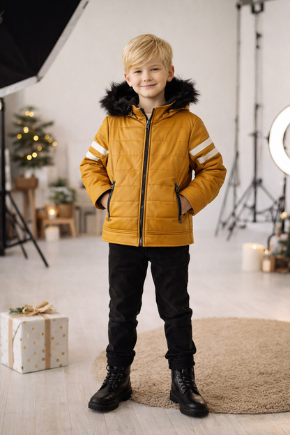 Jungen Lederjacke mit Fellfutter 5126 - Gelb