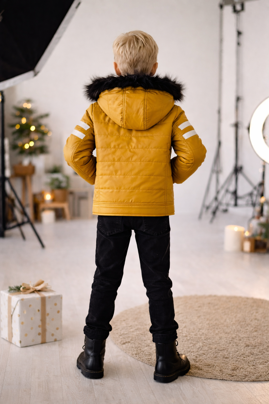 Jungen Lederjacke mit Fellfutter 5126 - Gelb