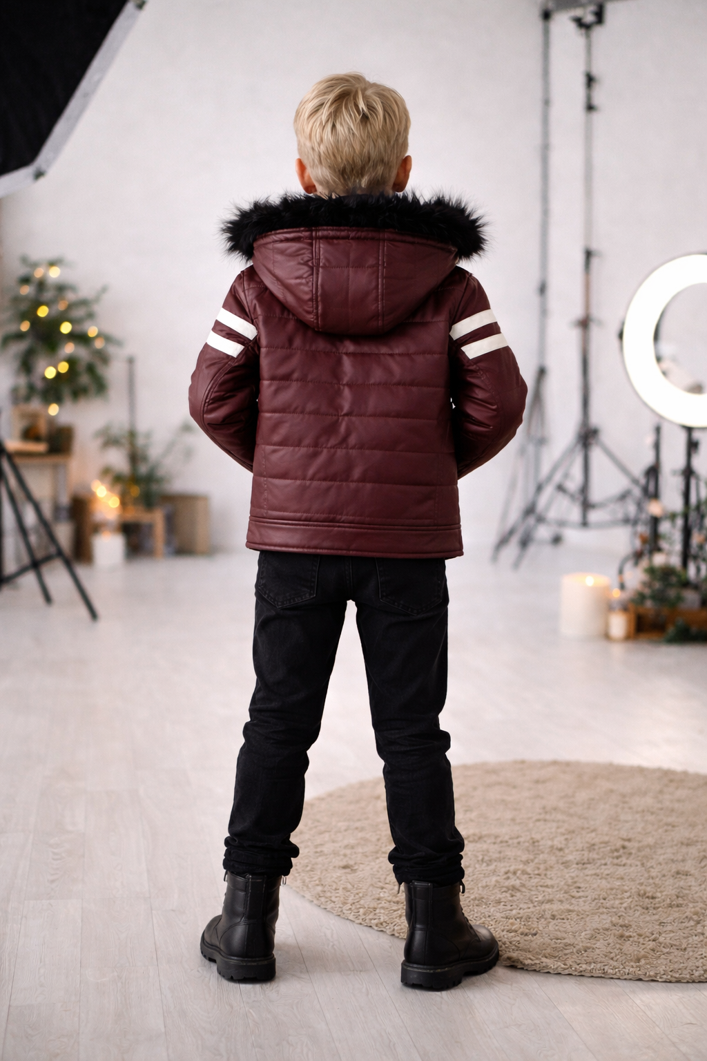 Jungen Lederjacke mit Fellfutter 5126 - Bordeaux