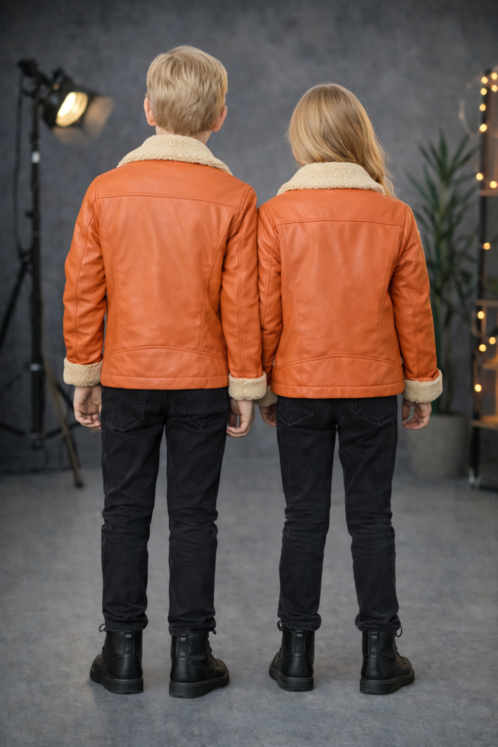 Unisex Kinder Lederjacke mit Fellfutter 5128 - Rosa