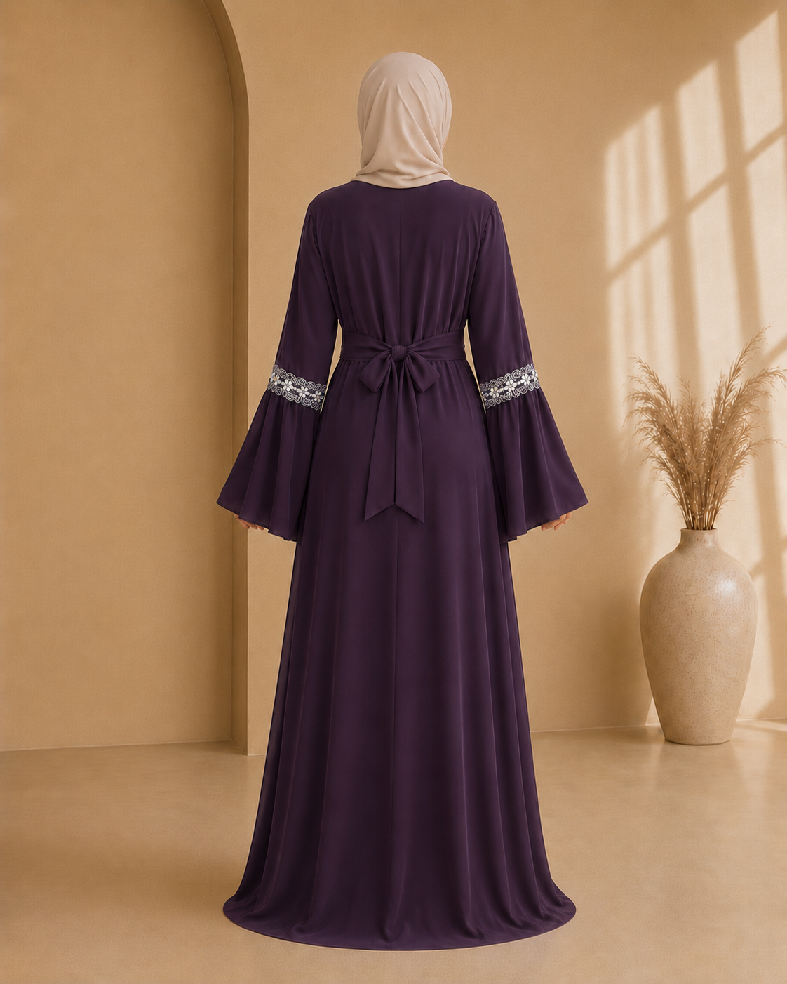4142  قفطان شيفون ألماس - Aubergine