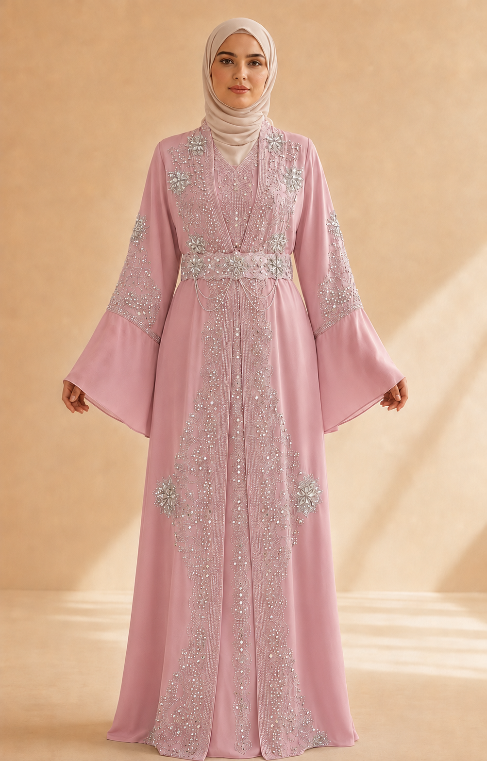 4141  قفطان ياقة دمعة - Rosa