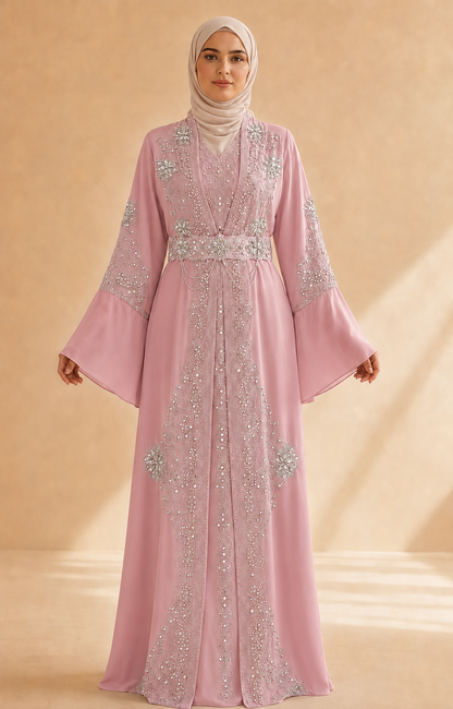 4141  قفطان ياقة دمعة - Rosa