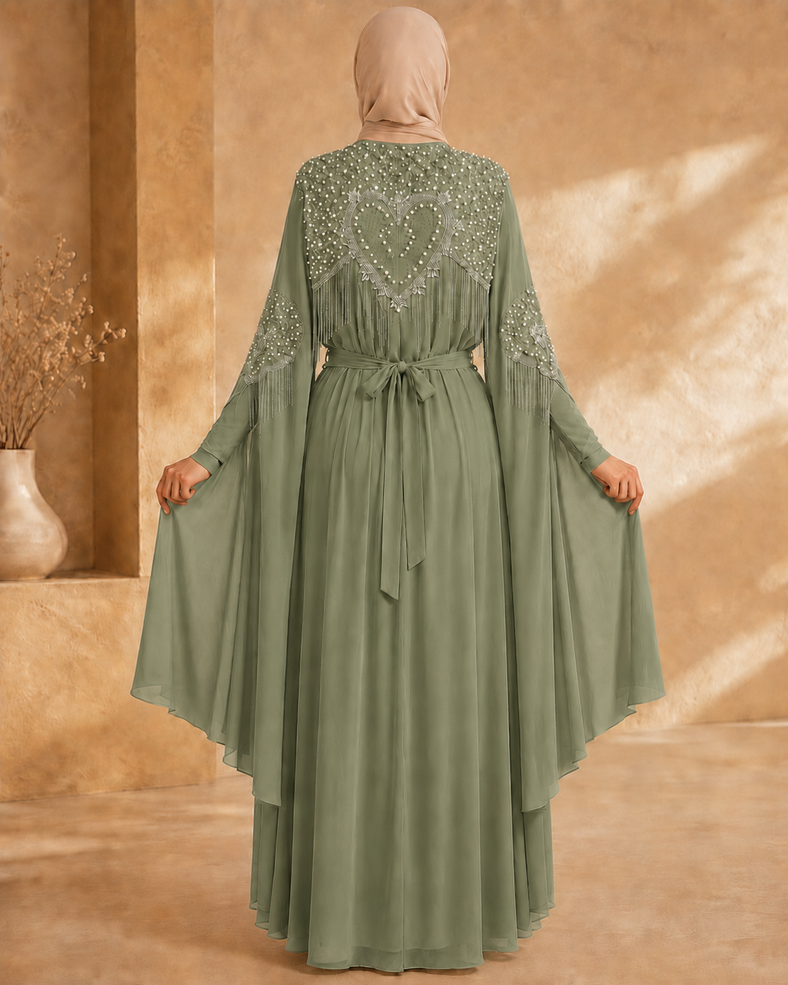 4140  قفطان قلب شراشيب - Khaki