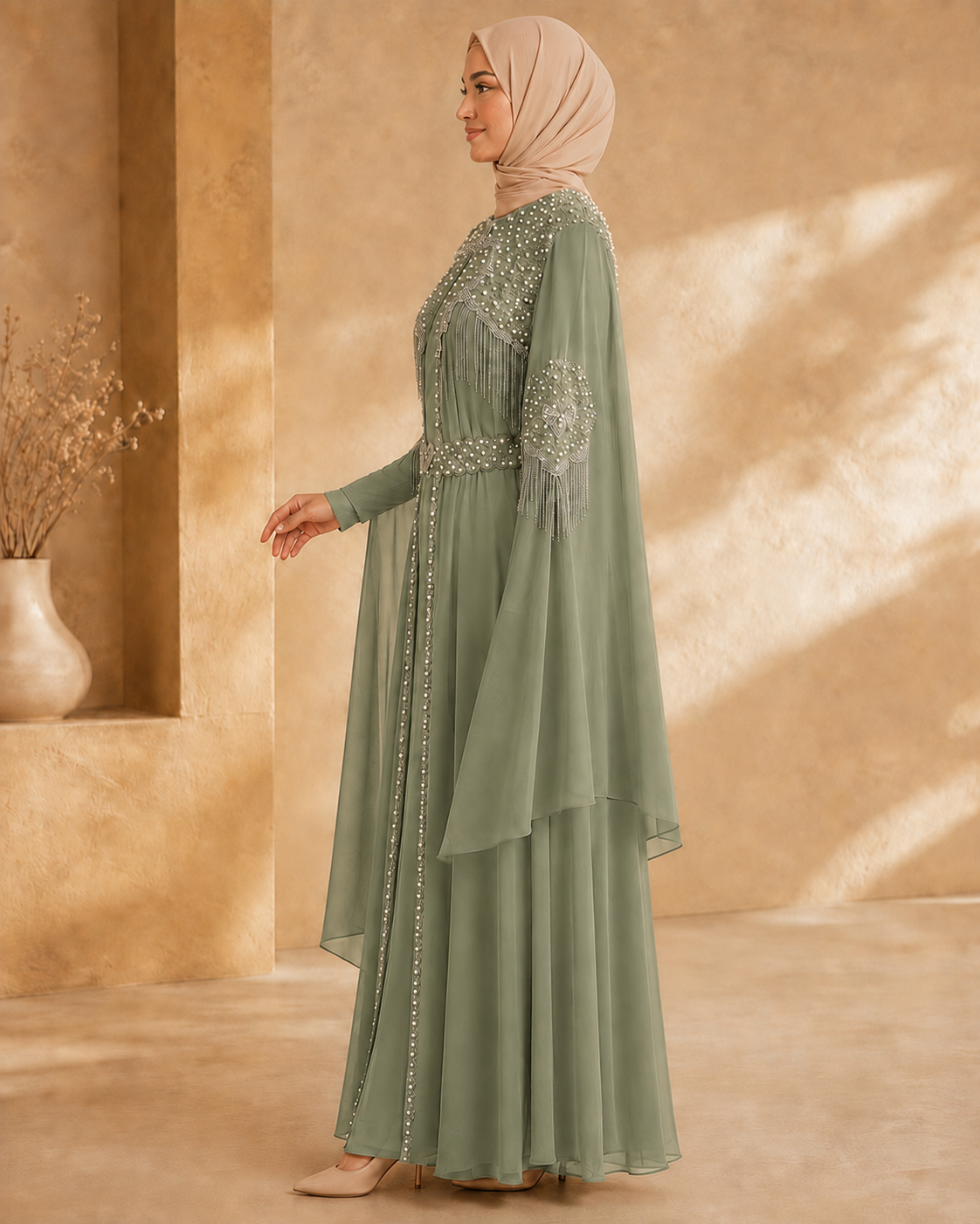 4140  قفطان قلب شراشيب - Khaki