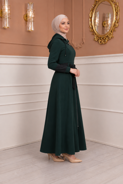 Eleganter luxuriöser Prada-Mantel mit abnehmbarem Kapuzenkragen 1234 - Khaki