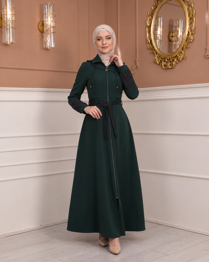 Eleganter luxuriöser Prada-Mantel mit abnehmbarem Kapuzenkragen 1234 - Khaki