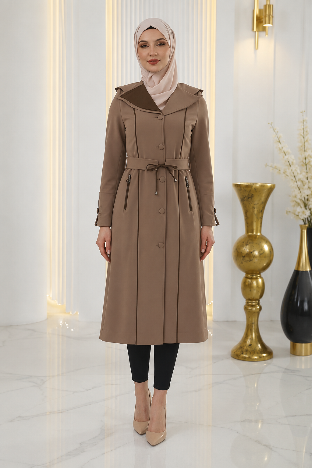 1243  ترانشكوت قبة و نص - Beige