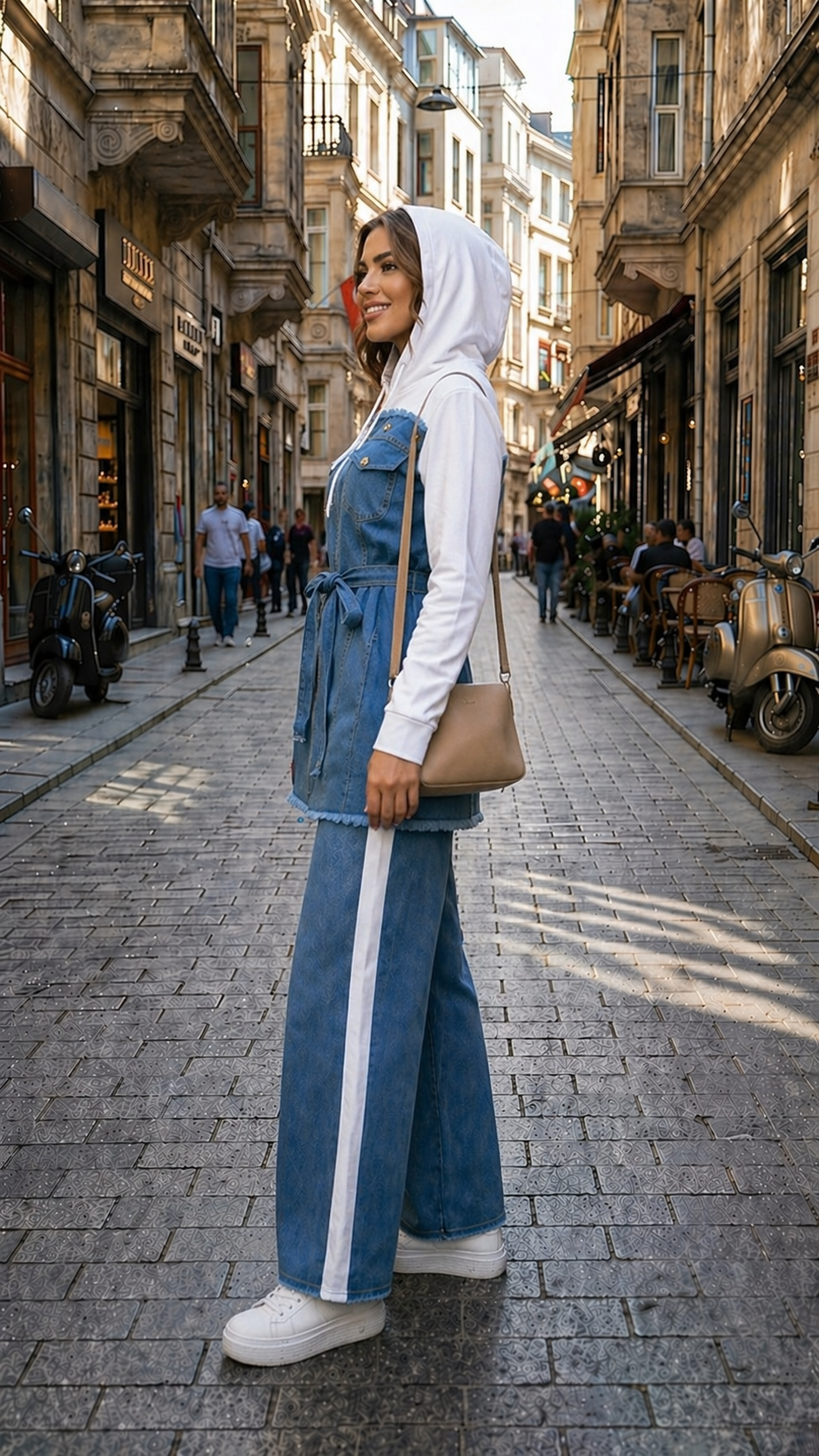 Lässiges Jeans-Set mit weiter Passform 4310 - Weiß
