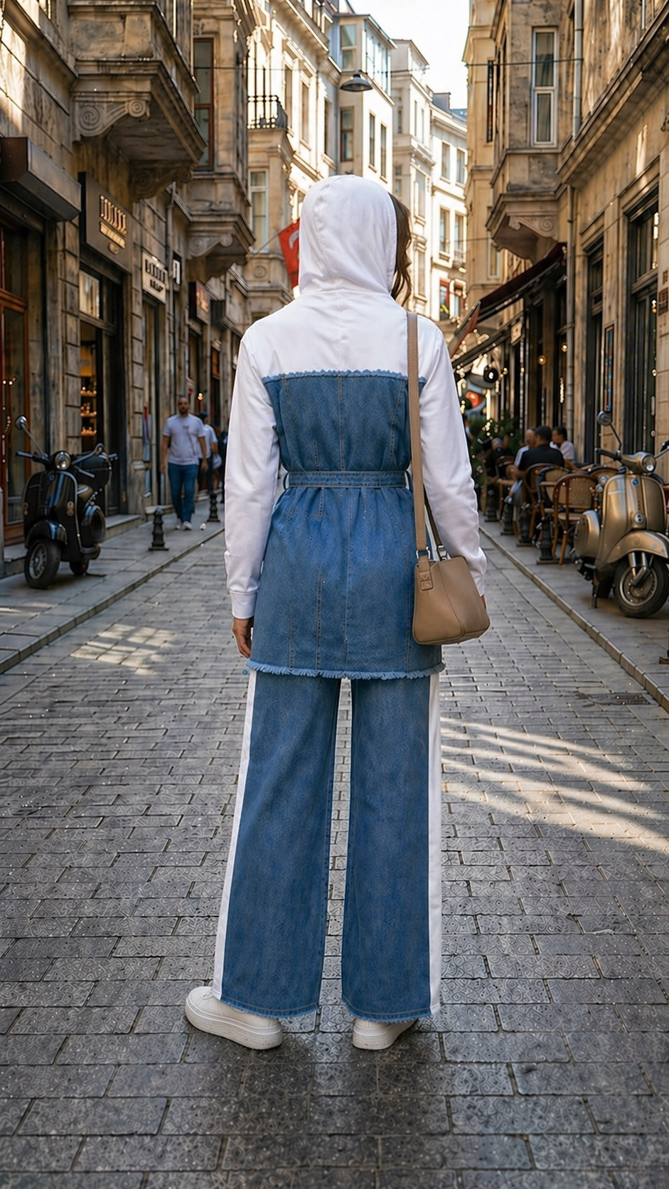 Lässiges Jeans-Set mit weiter Passform 4310 - Weiß