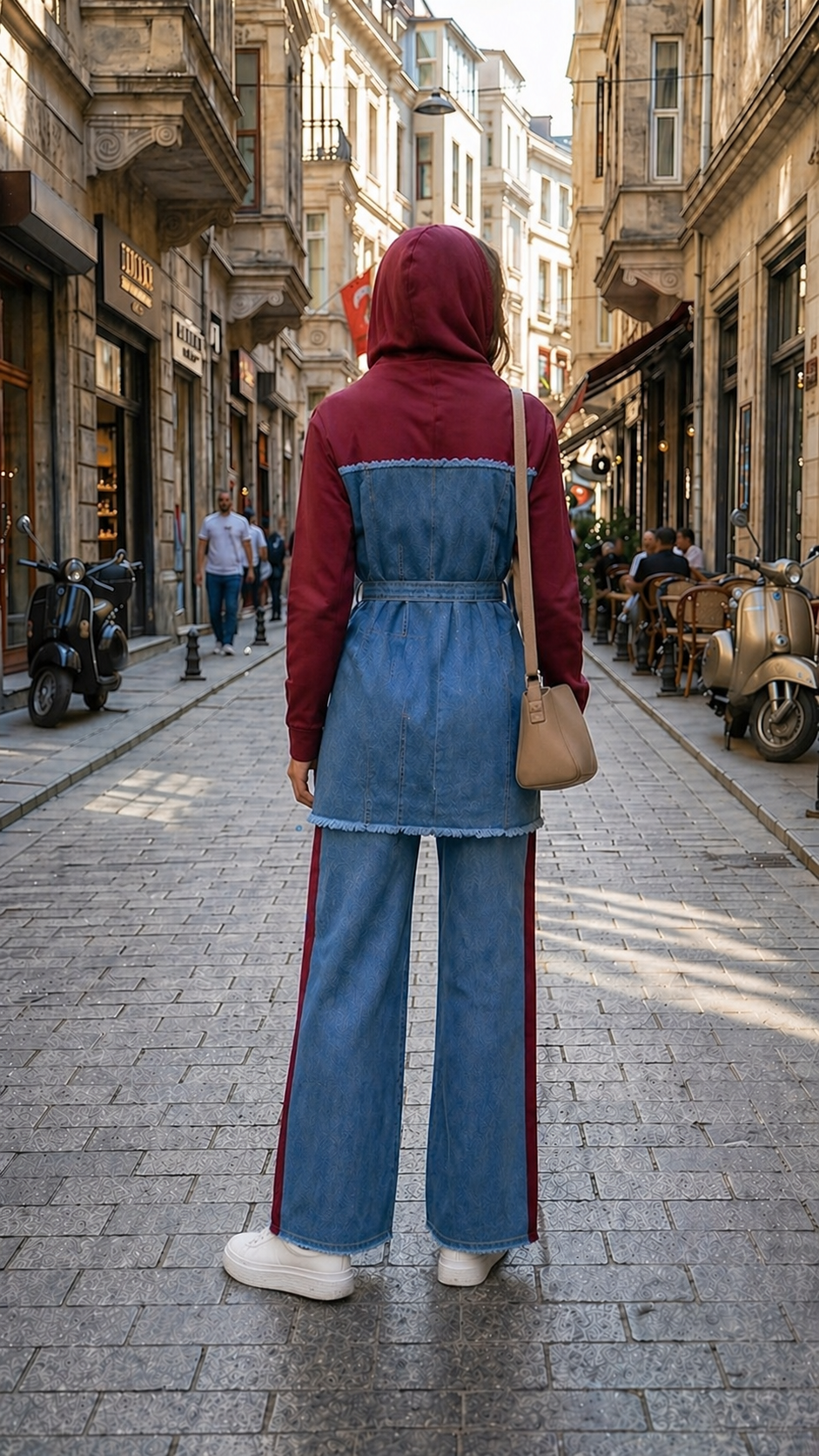 Lässiges Jeans-Set mit weiter Passform 4310 - Bordeaux