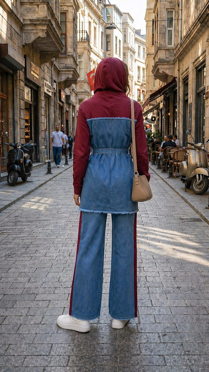 Lässiges Jeans-Set mit weiter Passform 4310 - Bordeaux