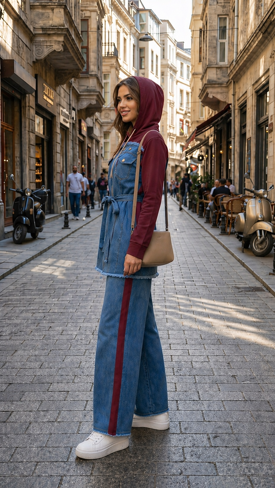 Lässiges Jeans-Set mit weiter Passform 4310 - Bordeaux