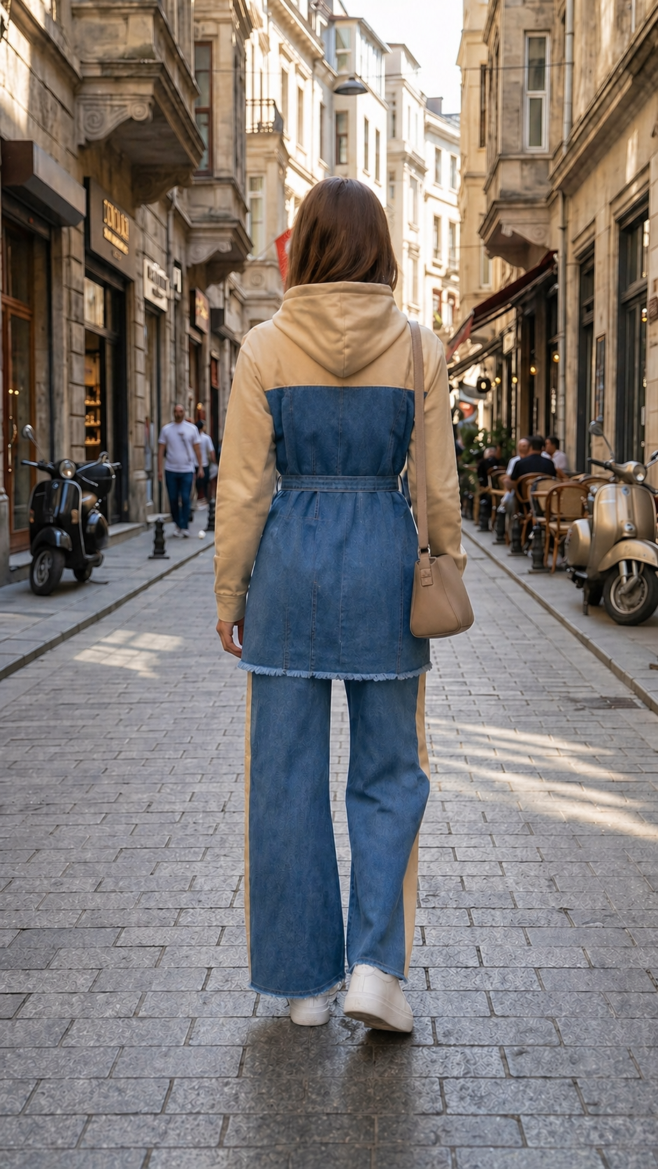 Lässiges Jeans-Set mit weiter Passform 4310 - Beige