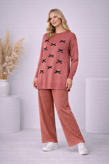 Damen Strick-Set mit Schleifen-Verzierung 4200 - Rosa