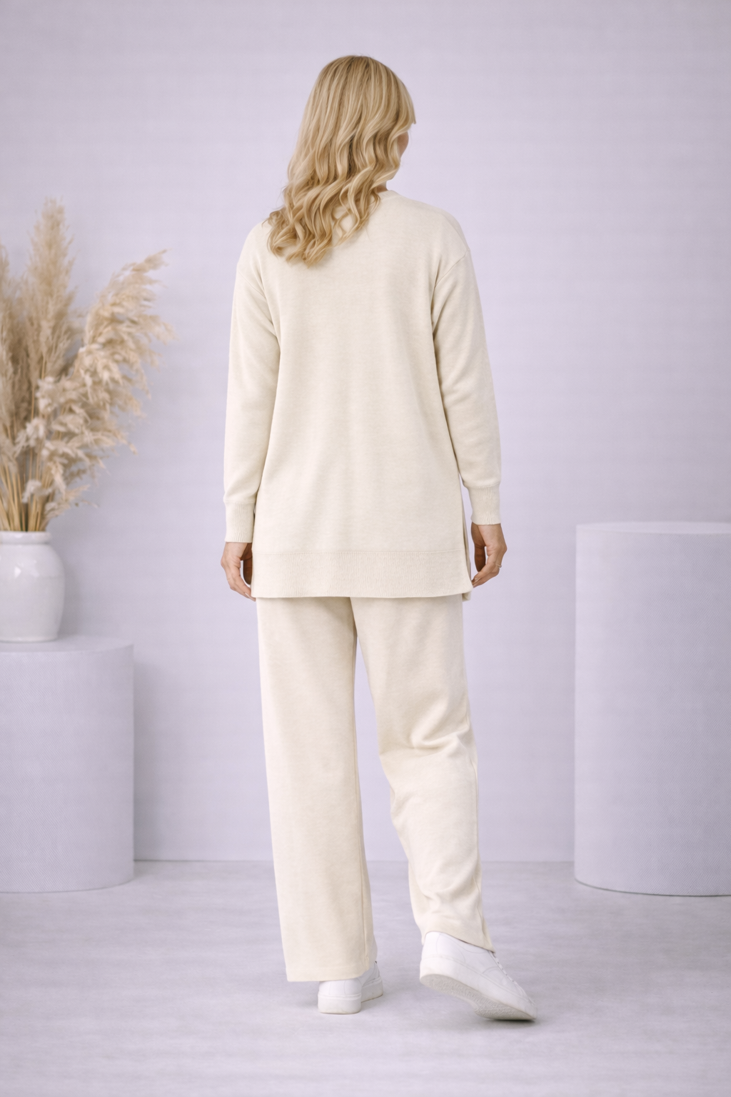 Damen Strick-Set mit Schleifen-Verzierung 4200 - Ecru