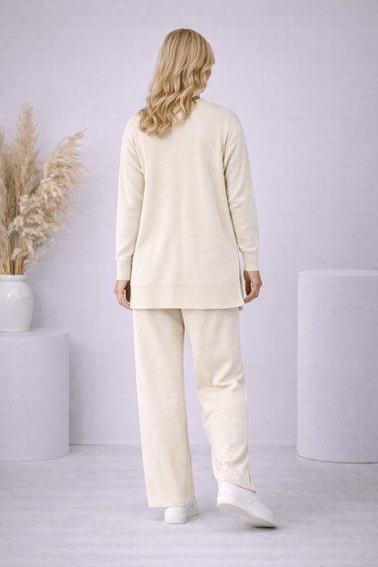 Damen Strick-Set mit Schleifen-Verzierung 4200 - Ecru