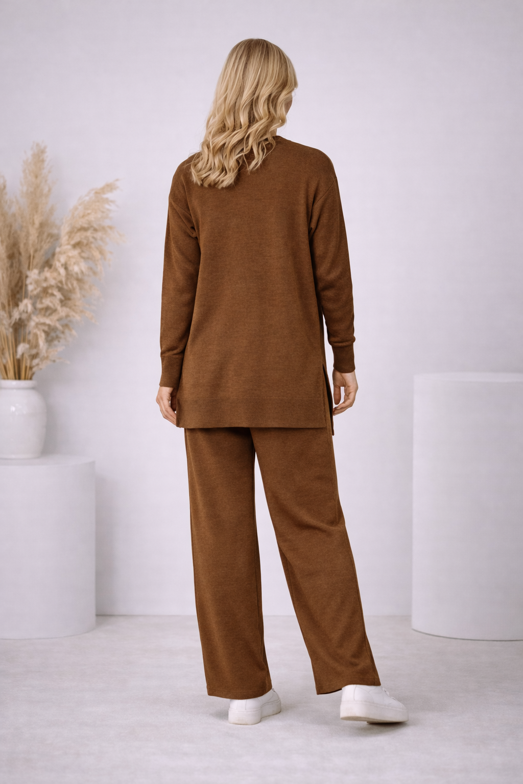 Damen Strick-Set mit Schleifen-Verzierung 4200 - Braun