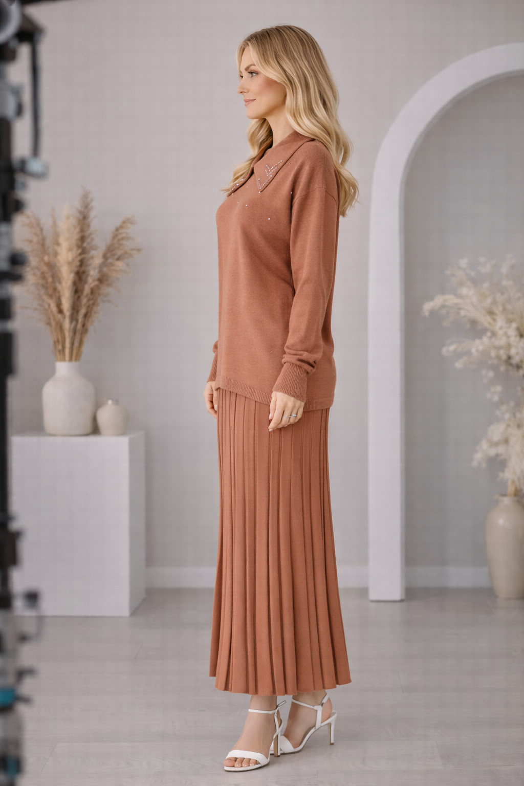 Eleganter zweiteiliger Strickanzug für Damen 4201 - Rosa