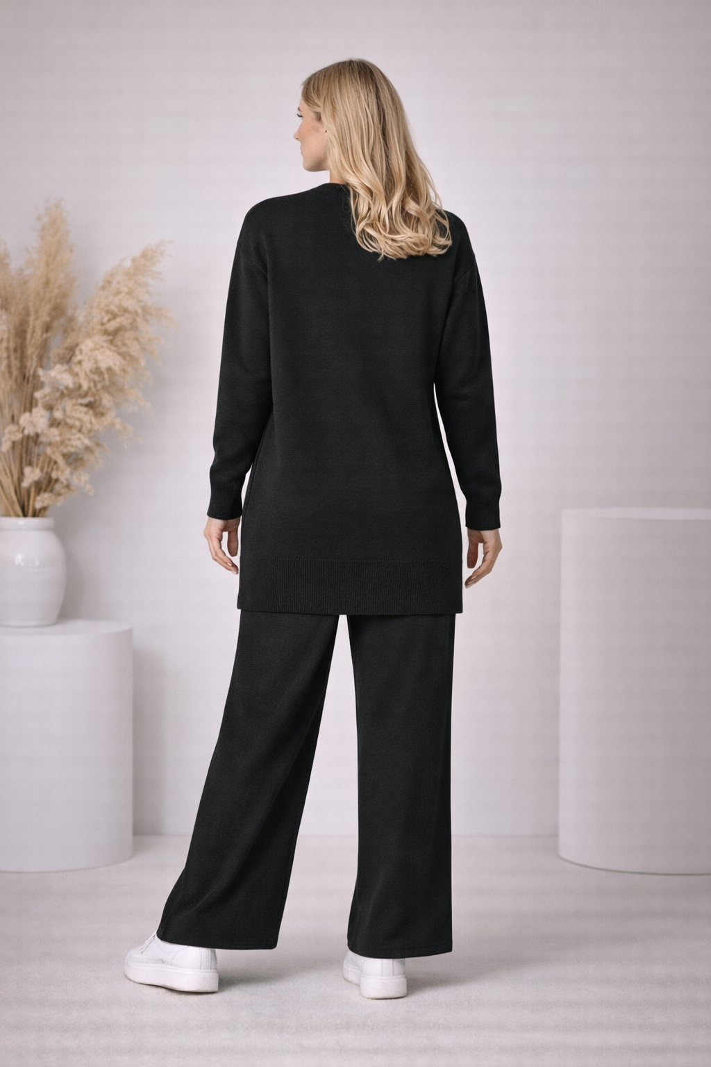 Damen Strick-Set mit Schleifen-Verzierung 4200 - Schwarz