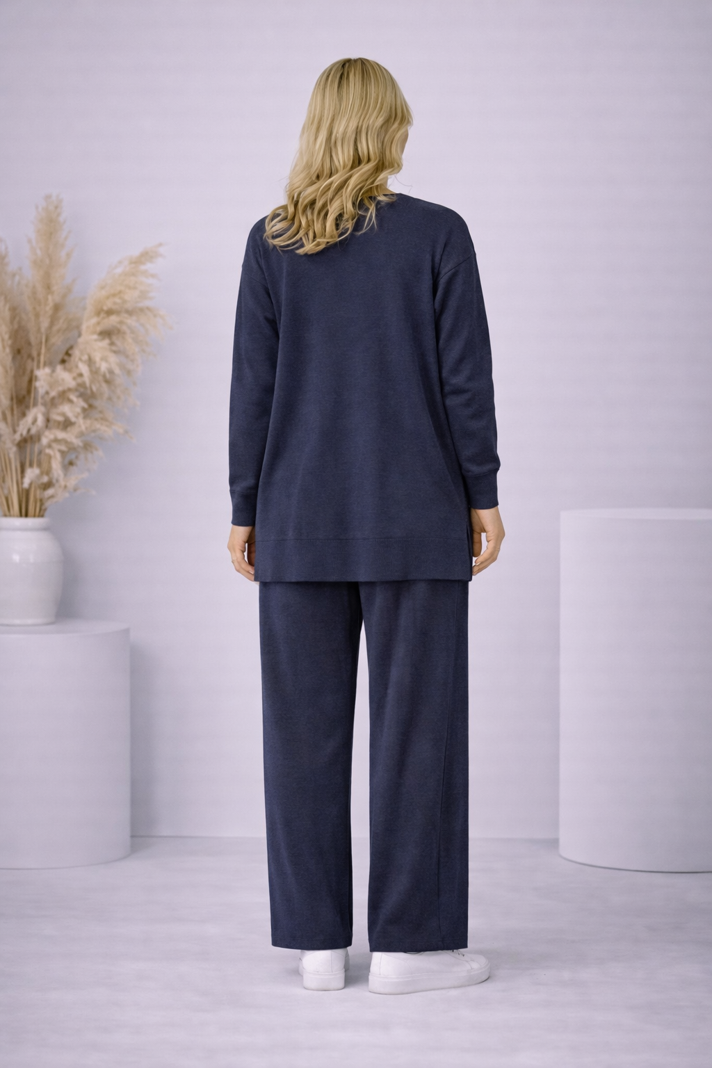 Damen Strick-Set mit Schleifen-Verzierung 4200 - Dunkelblau