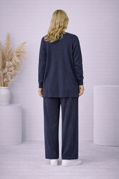 Damen Strick-Set mit Schleifen-Verzierung 4200 - Dunkelblau