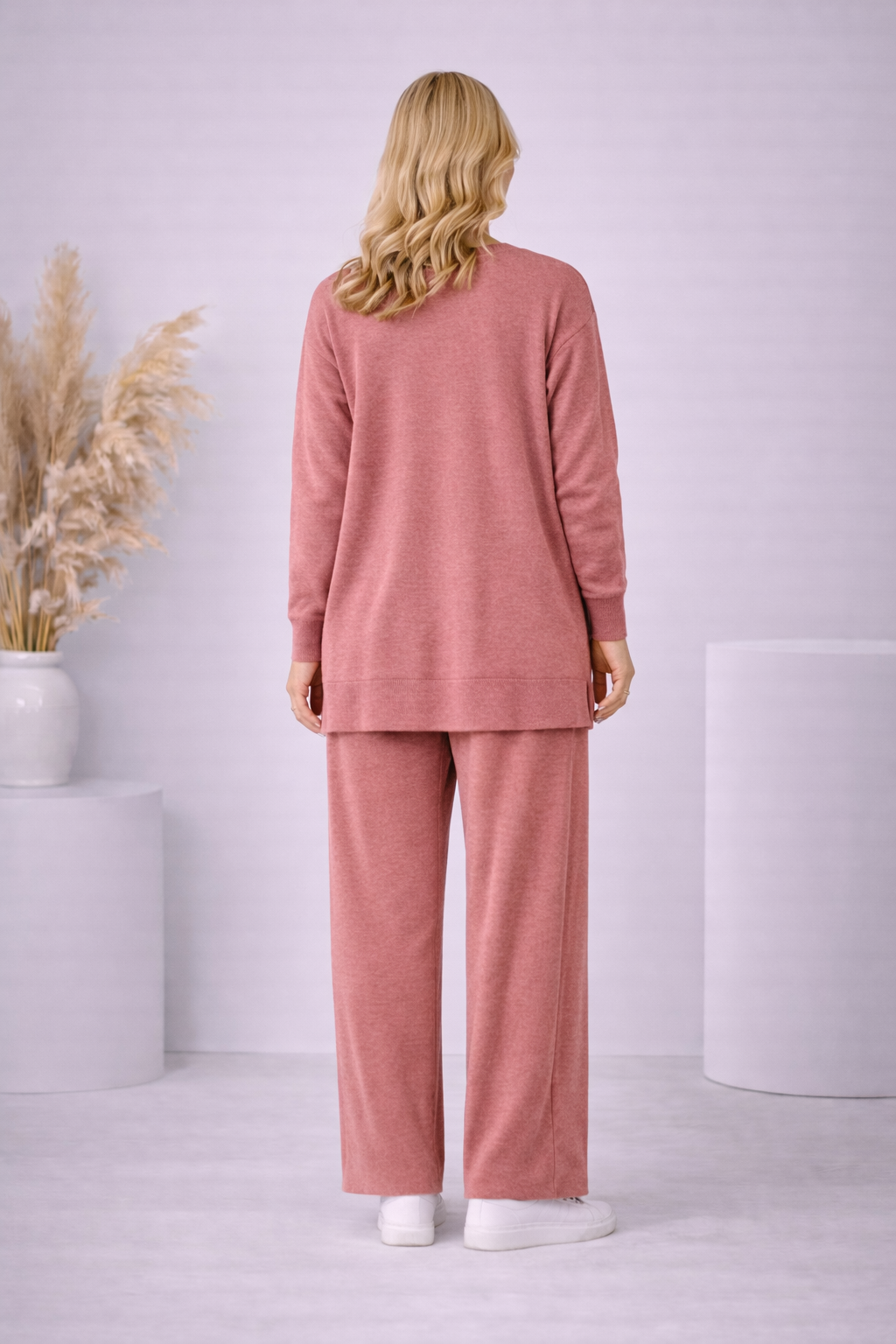 Damen Strick-Set mit Schleifen-Verzierung 4200 - Rosa