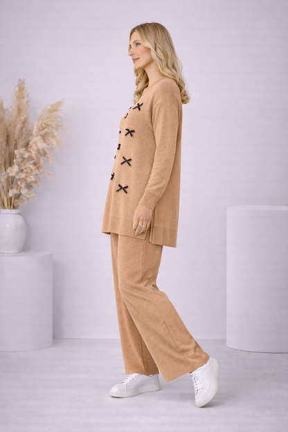 Damen Strick-Set mit Schleifen-Verzierung 4200 - Mausgrau