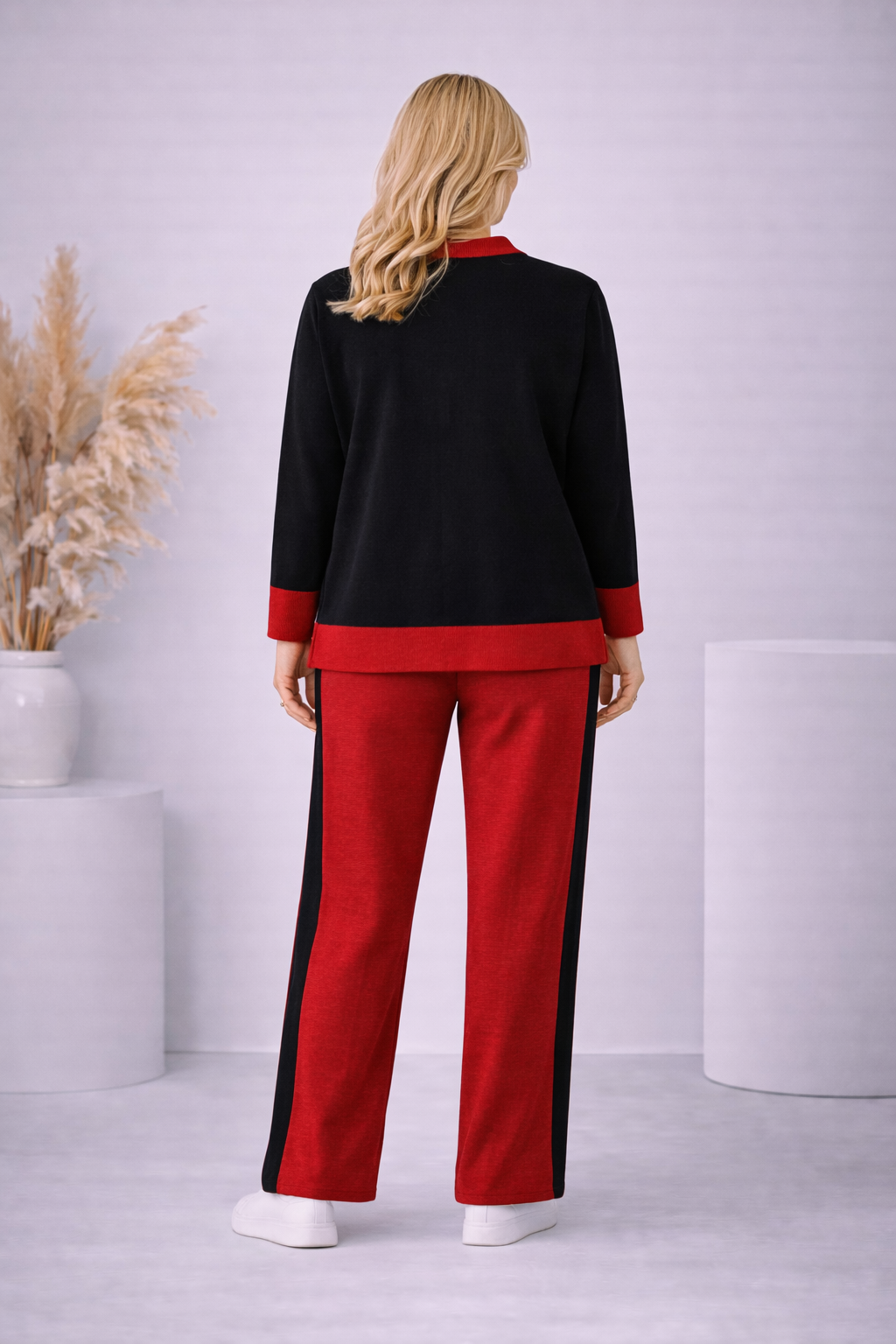 Zweiteiliges Strick-Set mit Taschen und Knöpfen 4205 - Bordeaux