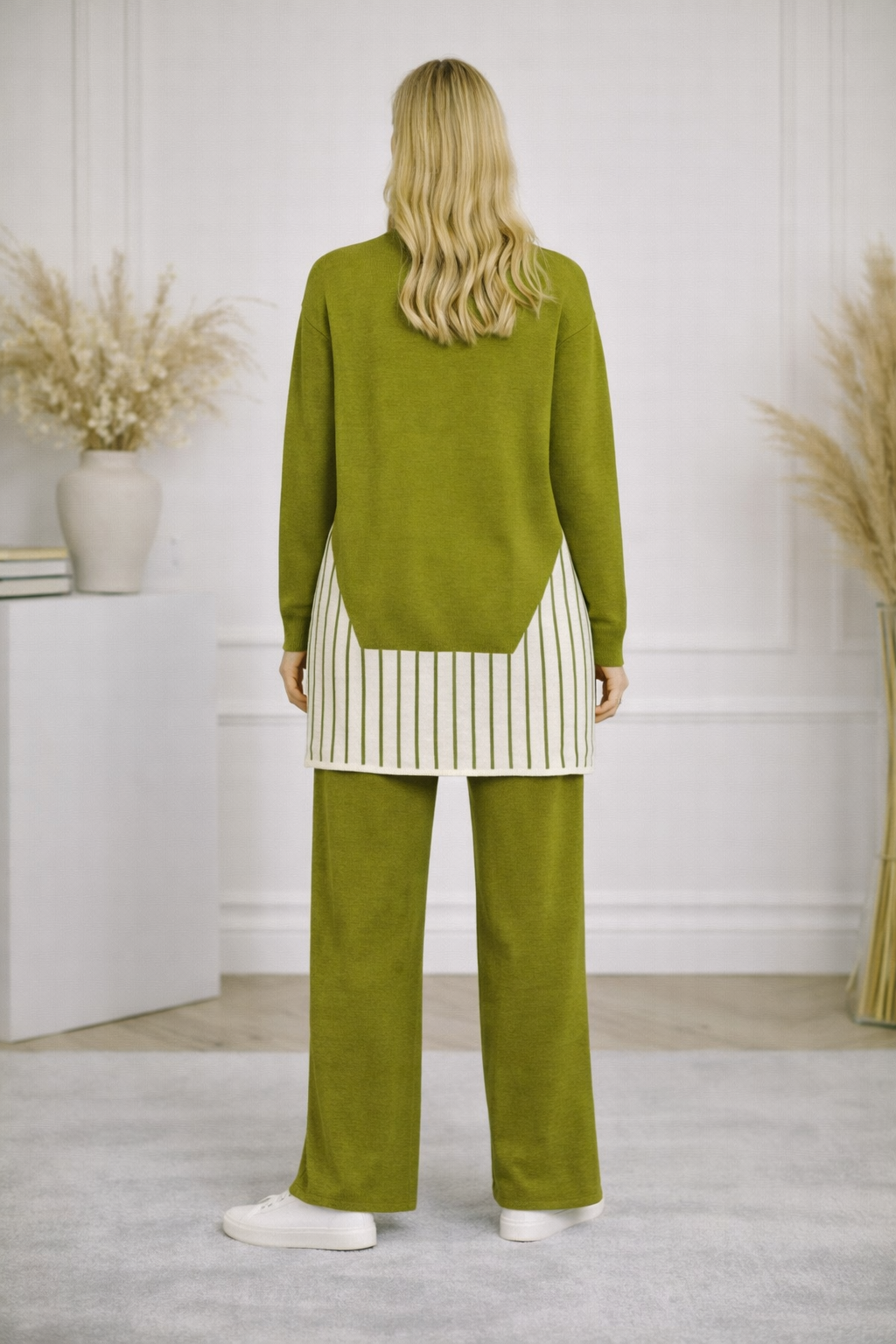 Modernes zweiteiliges Damen-Strickset mit geometrischen Details 4208 - Mint