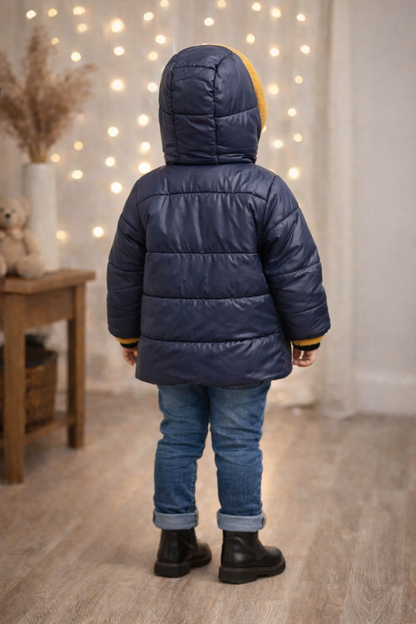 Dunkelblaue Jungen-Regenjacke mit Fellfutter 5006 - Dunkelblau