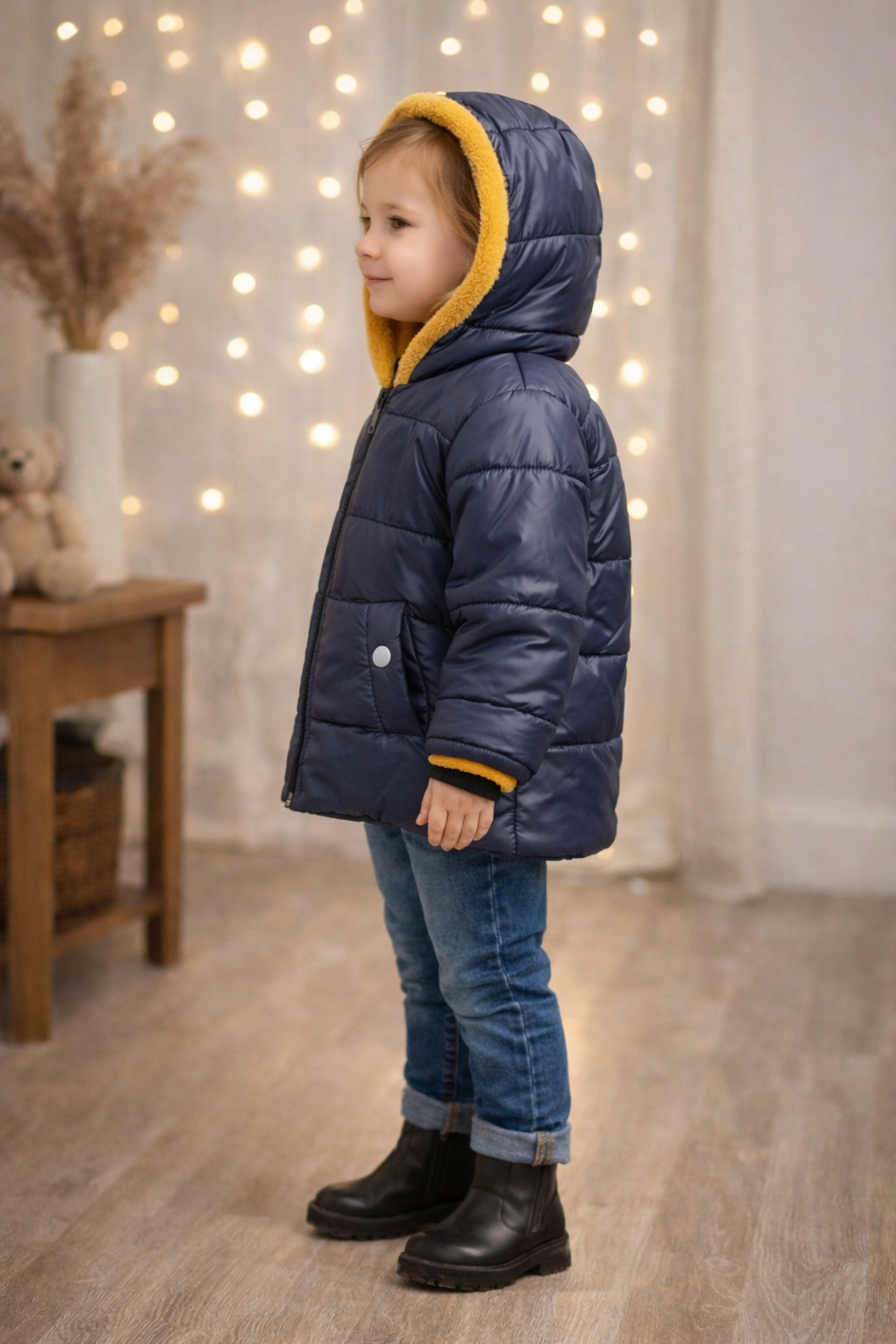 Dunkelblaue Jungen-Regenjacke mit Fellfutter 5006 - Dunkelblau