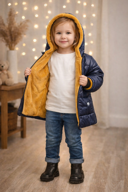 Dunkelblaue Jungen-Regenjacke mit Fellfutter 5006 - Dunkelblau