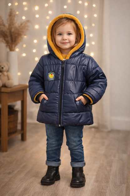 Dunkelblaue Jungen-Regenjacke mit Fellfutter 5006 - Dunkelblau