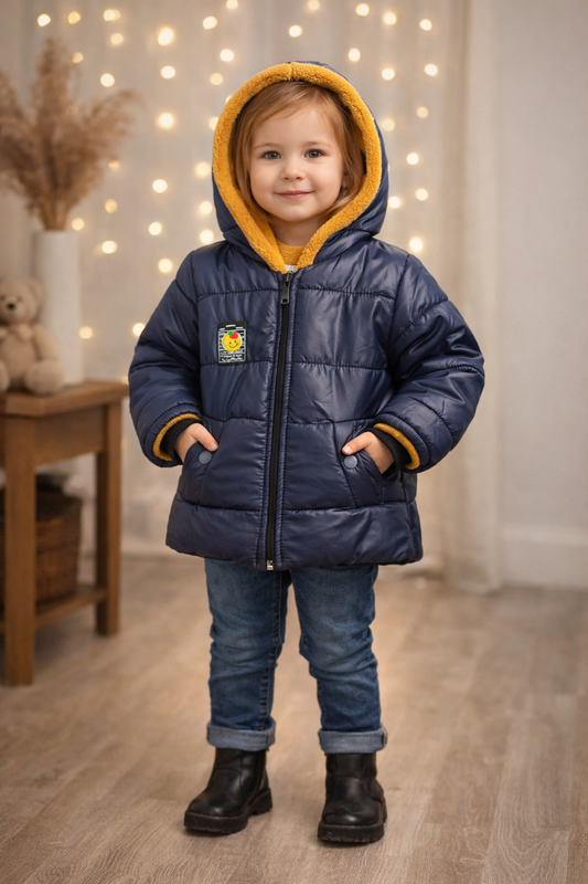 Dunkelblaue Jungen-Regenjacke mit Fellfutter 5006 - Dunkelblau