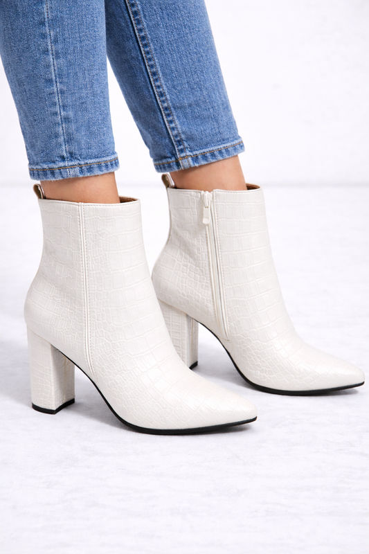 Damen-Stiefeletten in Kroko-Optik mit Blockabsatz 6321 - Weiß