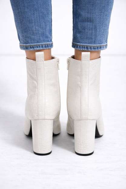 Damen-Stiefeletten in Kroko-Optik mit Blockabsatz 6321 - Weiß