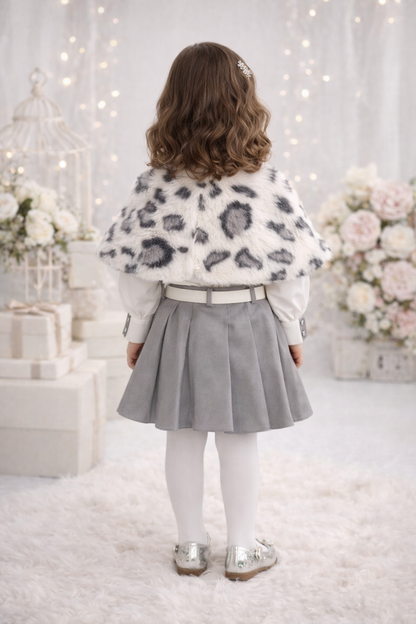 Mädchen-Set Rock und Bluse mit Pelz-Cape 3504 - Grau