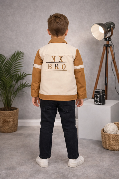 Jungen-Set 3-teilig mit moderner Jacke 3513 - Cognac
