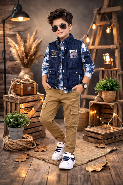 Jungen-Set 3-teilig mit Lederweste 3522 - Dunkelblau