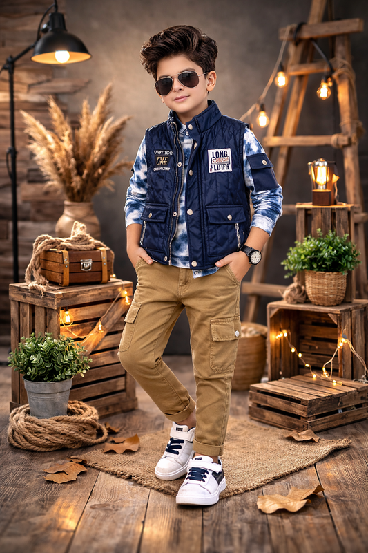 Jungen-Set 3-teilig mit Lederweste 3522 - Dunkelblau