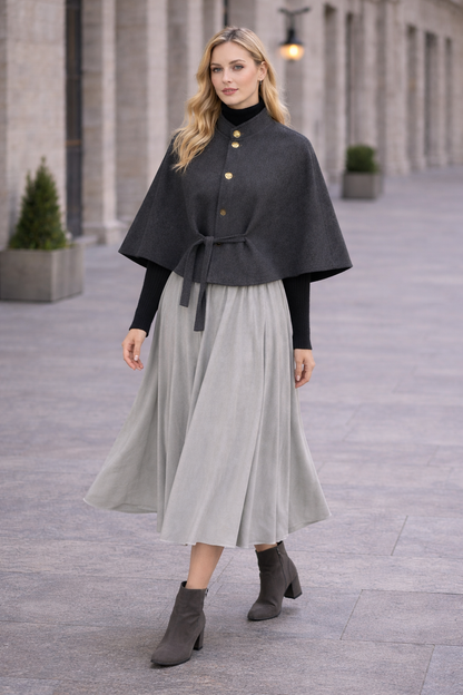 Damen Cape aus hochwertigem Flanell ohne Ärmel 1281 - Anthrazit